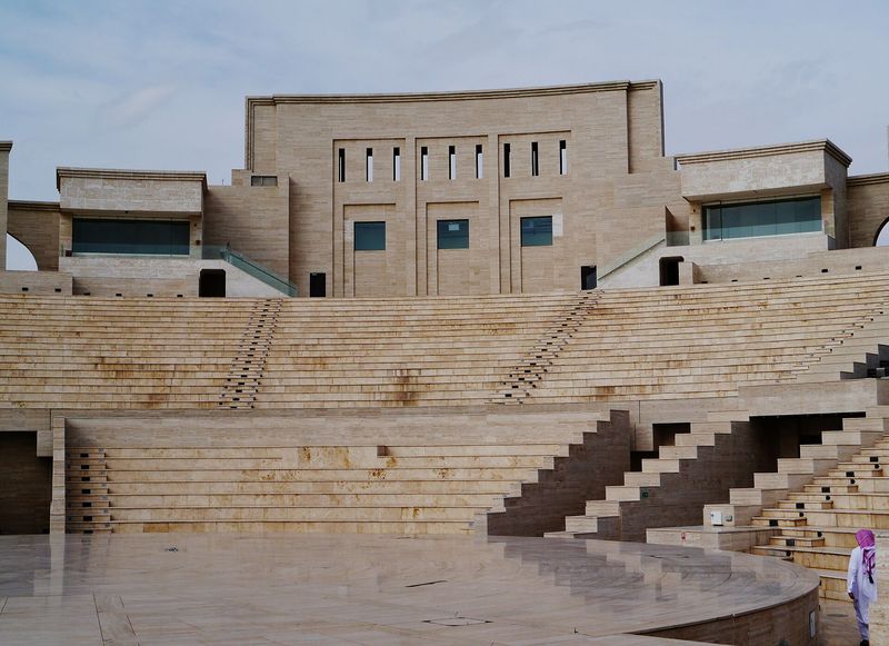 Empty stone tiers and stage of the Katara Amphitheatre in Katara Cultural Village