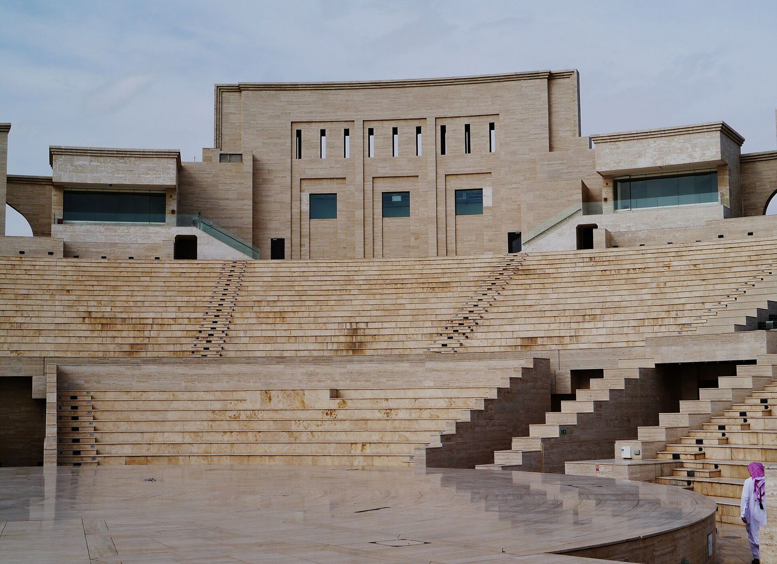 Empty stone tiers and stage of the Katara Amphitheatre in Katara Cultural Village